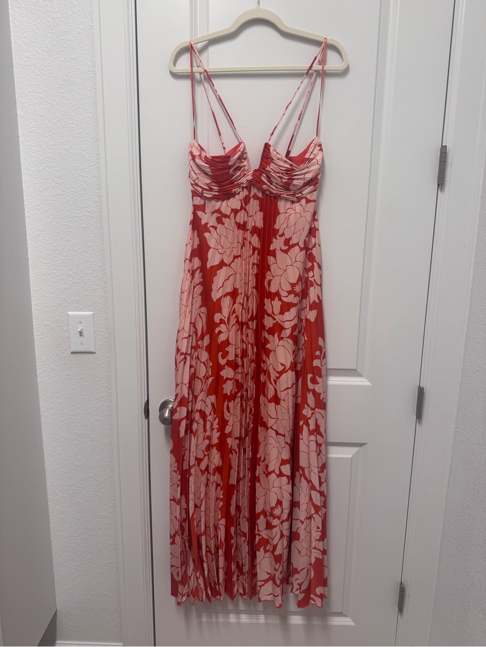 Mango Red Maxi Dress with Orange Floral Print